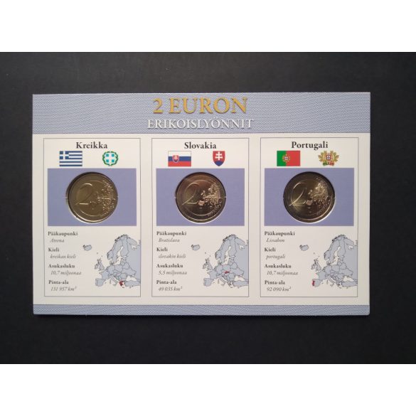 EU 2 Euro set of 3 Unc  Greece 2009, Slovakia 2009, Portugal 2009