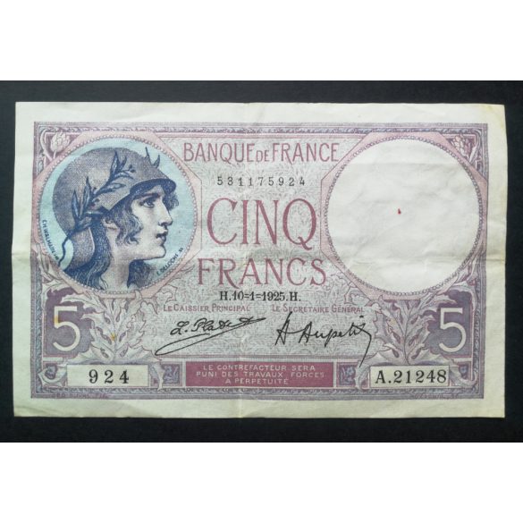 Franciaország 5 Francs 1925 VF-