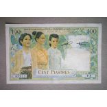 French Indochina 100 Piastres 1954 restored 