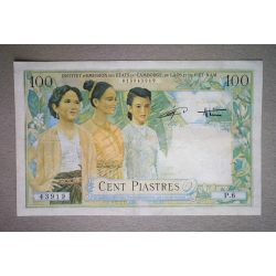 French Indochina 100 Piastres 1954 restored 