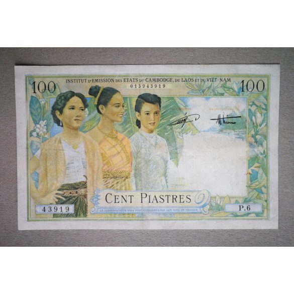 French Indochina 100 Piastres 1954 restored 