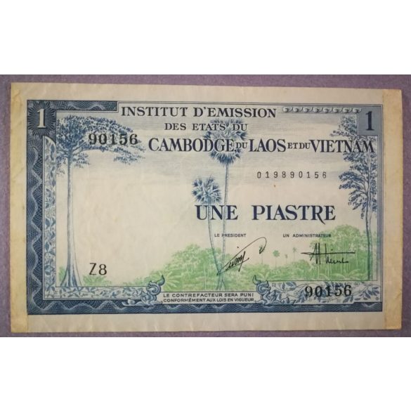 French Indochina 1 Piastre 1954 F+