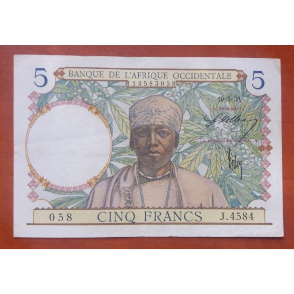 Francia Nyugat-Afrika 5 Francs 1938 XF