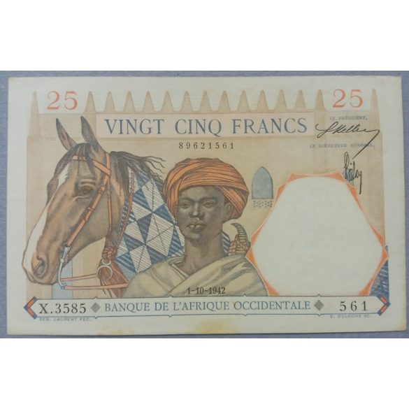 Francia Nyugat-Afrika 25 Francs 1942 XF+