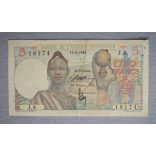 French West Africa 5 Francs 1943 F
