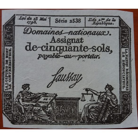 France Assignat 50 Sols 1793 aUNC