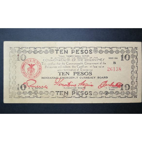 Fülöp-szigetek 10 Pesos 1943 VF