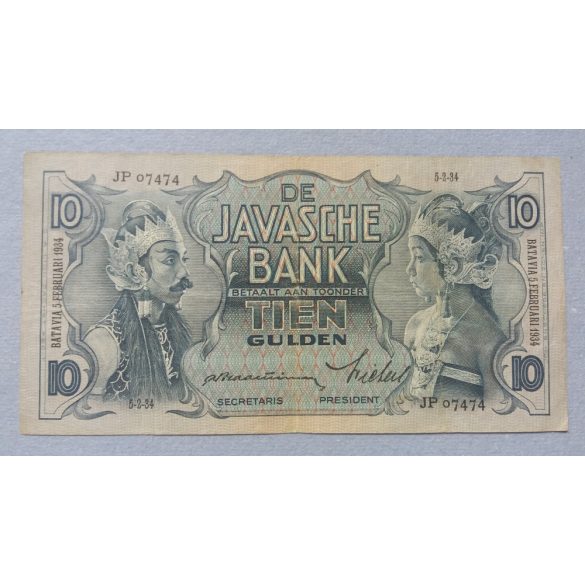 Holland India 10 Gulden 1934 F+