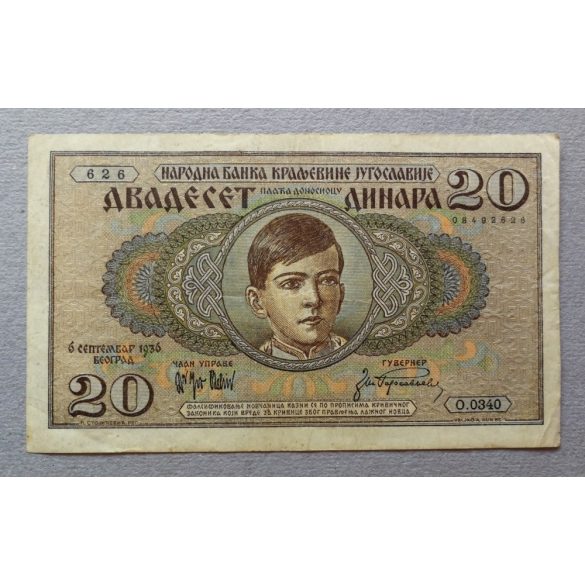 Jugoszlávia 20 Dinara 1936 VF