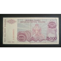 Krajinai Szerb Köztársaság 5000 Dinara 1993 XF