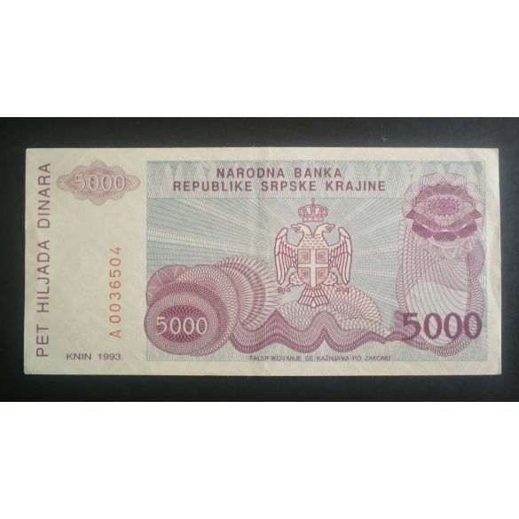 Republika Srpska Krajina 5000 Dinara 1993 XF