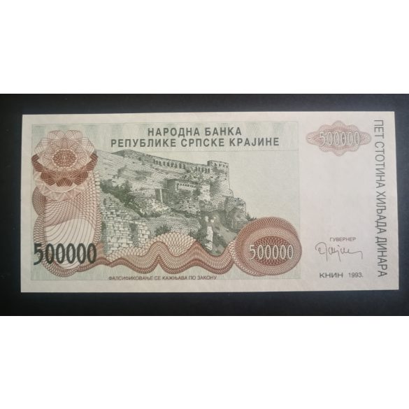 Krajinai Szerb Köztársaság 500000 Dinara 1993 aUNC