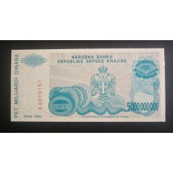 Krajinai Szerb Köztársaság 5 milliárd Dinara 1993 UNC