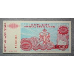 Krajinai Szerb Köztársaság 10 milliárd Dinara 1993 Unc