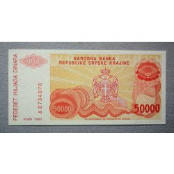 Krajinai Szerb Köztársaság 50000 Dinara 1993 Unc