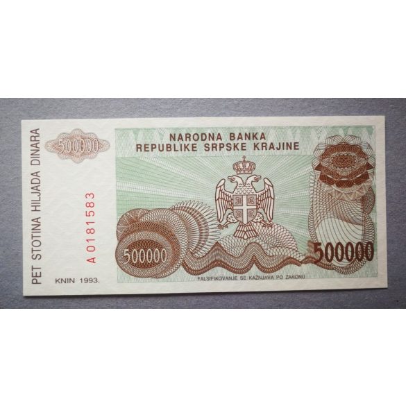 Krajinai Szerb Köztársaság 500000 Dinara 1993 Unc