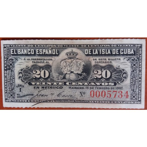 Cuba 20 Centavos 1897 aUNC+