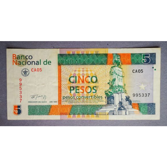 Cuba 5 Pesos 1994 F