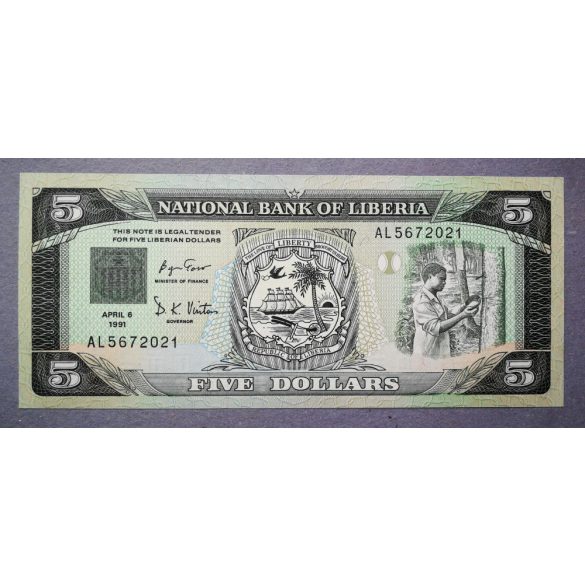 Liberia 5 Dollars 1991 Unc