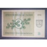 Lithuania 3 Talonas 1991 UNC