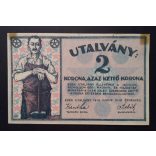 Hungary voucher for 2 Korona 1919 F