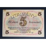Hungary voucher for 5 Korona 1920 Aunc