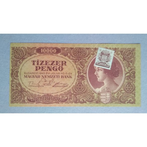 Hungary 10000 Pengő 1945 Aunc+ with MNB stamp