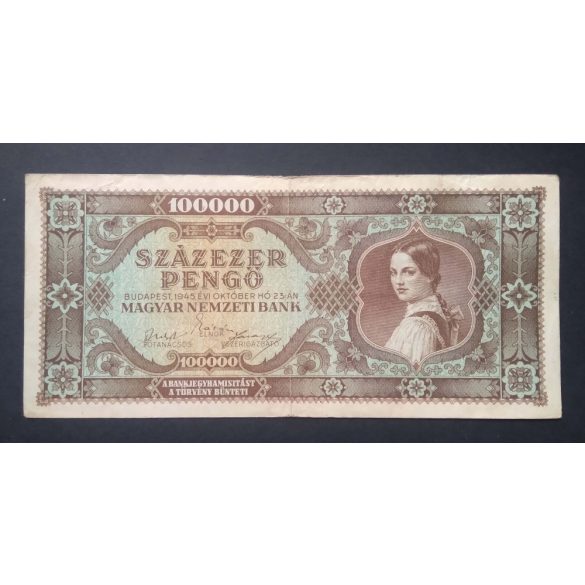 Hungary 100000 Pengő 1945  F+