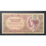 Hungary 10000 Pengő 1945 XF with MNB stamp