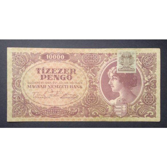 Magyarország 10000 Pengő 1945 VF+ MNB bélyeggel 