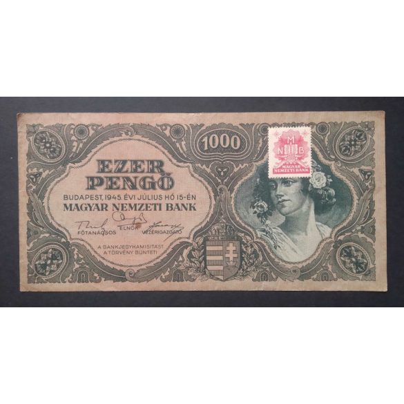 Hungary 1000 Pengő 1945 F with MNB stamp