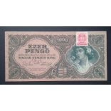 Hungary 1000 Pengő 1945 XF+ with MNB stamp
