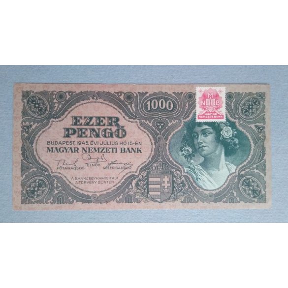 Hungary 1000 Pengő 1945 Aunc with MNB stamp