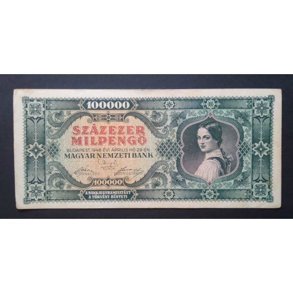 Magyarország 100000 Milpengő 1946 VF