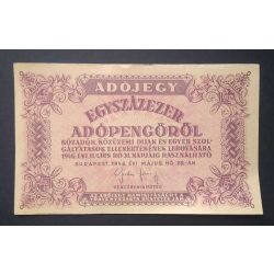 Magyarország Adójegy 100000 Adópengőről 1946 VF