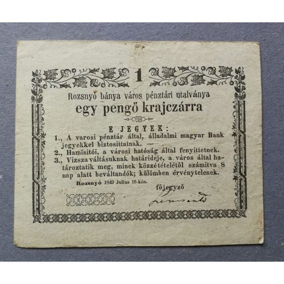 Hungary 1 Pengő krajczárra 1849 Rozsnyo  F