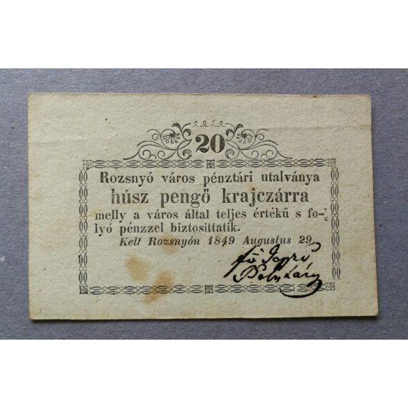 Hungary 20 Pengo krajczárra 1849 Rozsnyo VF-