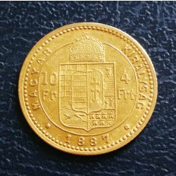 Ausztria - Magyarország 10 Frank 4 Forint KB 1887 VF+ arany