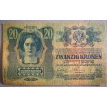Austria - Hungary 20 Kronen 1913 F+ 2nd edition with Hungary stamp