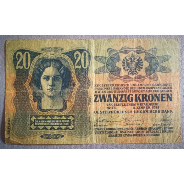 Ausztria - Magyarország 20 Korona 1913 F II. kiadás Magyarország felülbélyegzéssel