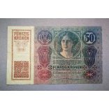 Austria - Hungary 50 Korona with Hungary overstamp 1914 F
