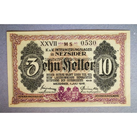 Hungary 10 Filler/Heller 1916 UNC Nezsideren, Civil Prison Camp