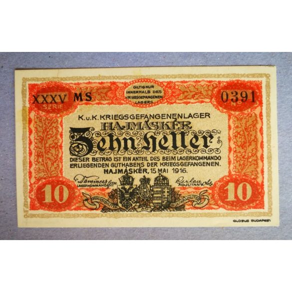Hungary 10 Filér/Heller 1916 UNC Hajmáskér, Prisoner of War camp