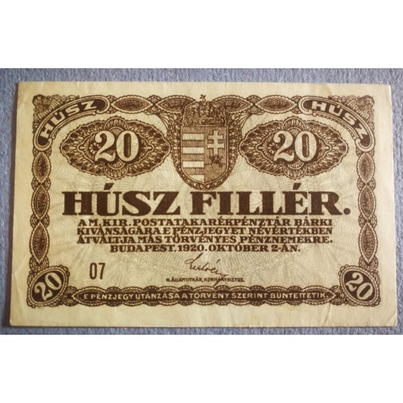 Magyarország 20 Fillér 1920 XF-