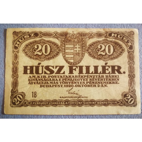 Magyarország 20 Fillér 1920 XF-