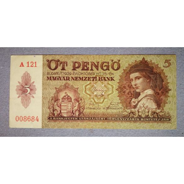 Hungary 5 Pengo 1939 F