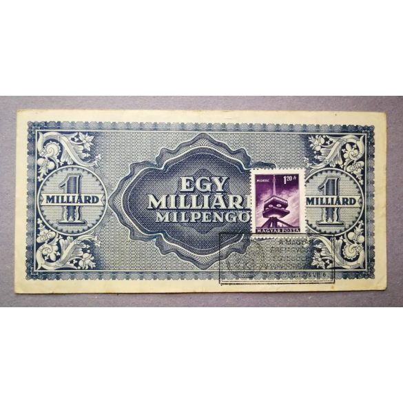 Hungary 1 billion Milpengo 1946 with F + overstamp and MP stamp 