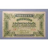 Hungary Tax ticket from 50000 Taxpipe 1946 VF - overstamped, with stamp 