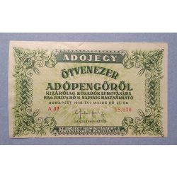   Hungary Tax ticket from 50000 Taxpipe 1946 VF - overstamped, with stamp 