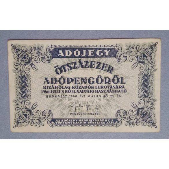 Magyarország Adójegy 500000 Adópengőről 1946 VF